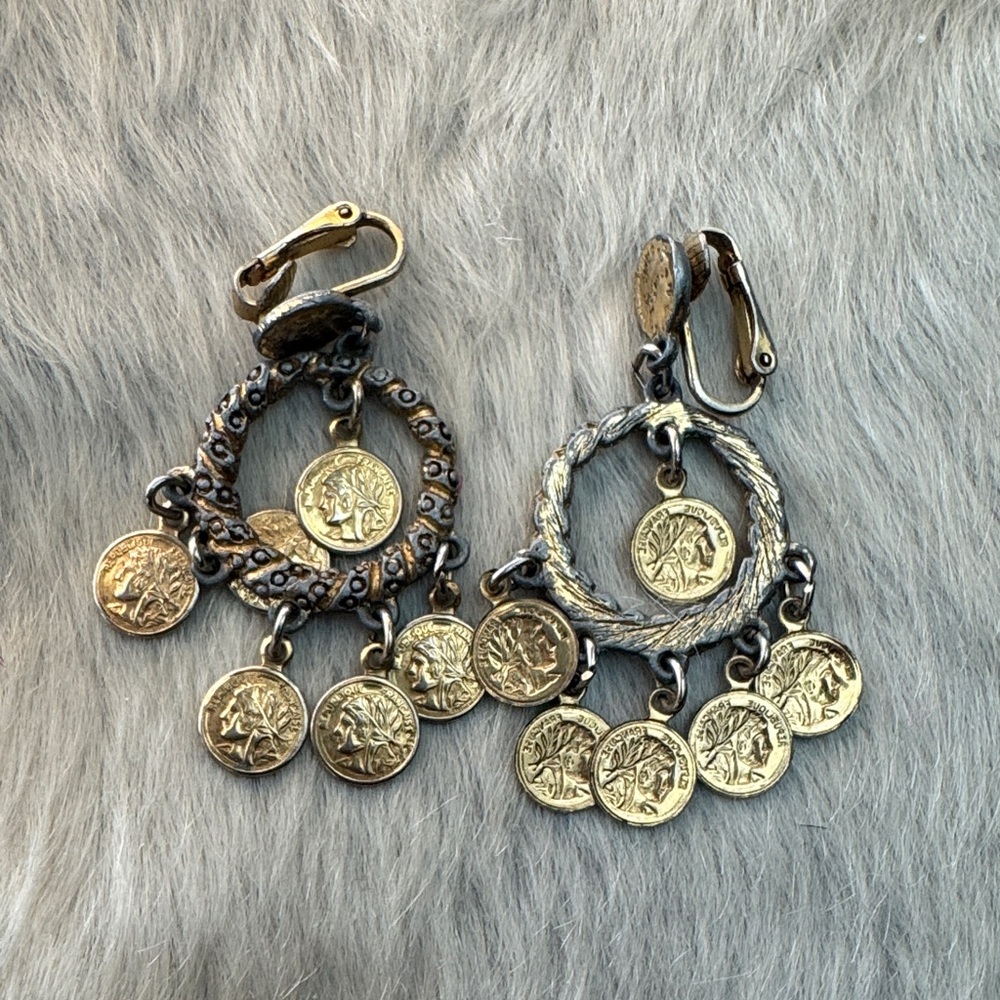 Vintage Coin Dangle Clip-On Earrings